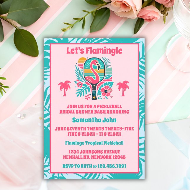Invitation Fête des mariées de Pickleball Flamant rose Tropic (Bridal Shower Invitation)