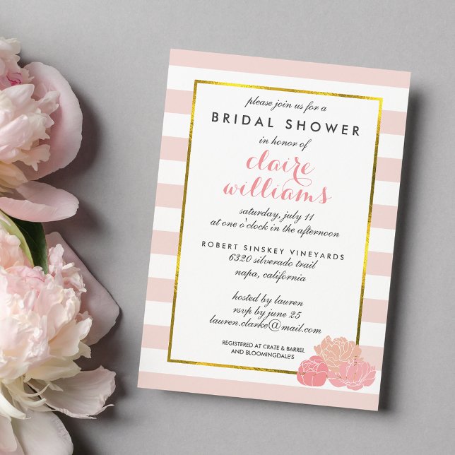 Invitation Fête des mariées de pivoine rose et de pivoine bla (Créateur téléchargé)