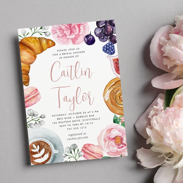 Invitation Fête des mariées de pivoine rose florale Brunch (Créateur téléchargé)