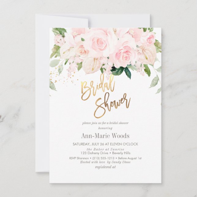 Invitation Fête des mariées de pivoines Roses H2 Blush Anthur (Devant)