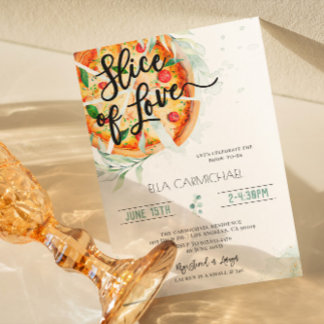 Invitation Fête des mariées de pizza tranche d'amour
