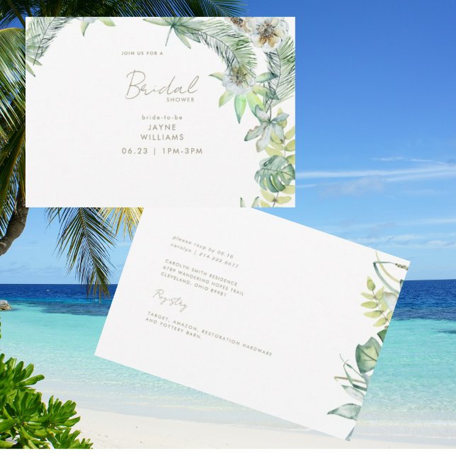 Invitation Fête des mariées de plage de verdure tropicale (Créateur téléchargé)