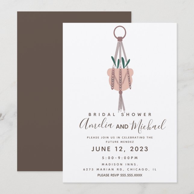Invitation Fête des mariées de planteur de Plante de Macrame  (Devant / Derrière)