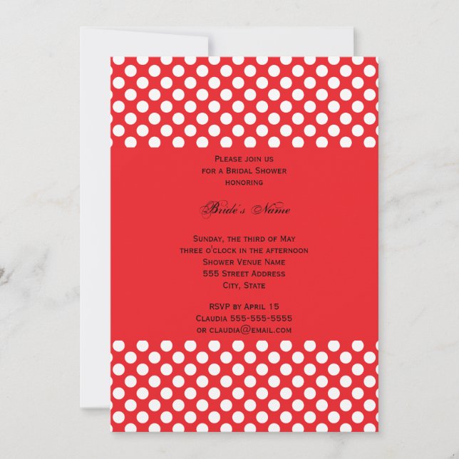Invitation Fête des mariées de points Polka blanc et rouge mo (Devant)
