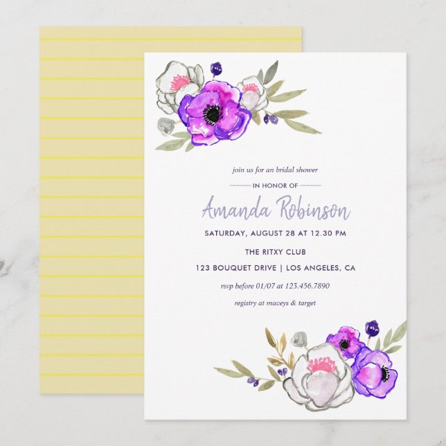 Invitation Fête des mariées de printemps aquarelle florale In (Devant / Derrière)