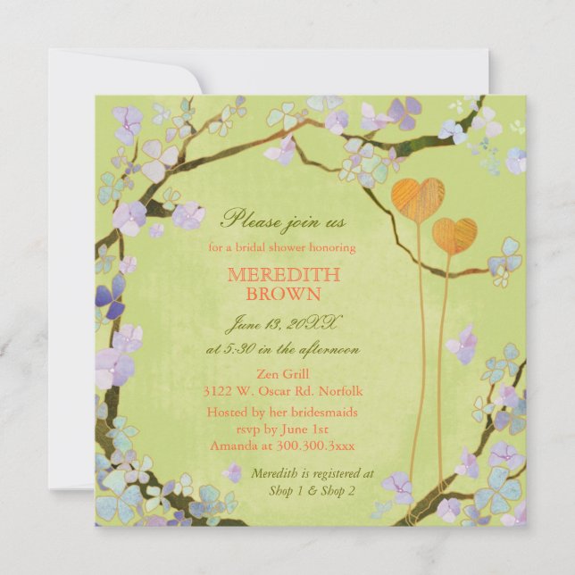 Invitation Fête des mariées de printemps poétique Deux Coeurs (Devant)