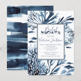 Invitation Fête des mariées de récif de corail bleu et blanc