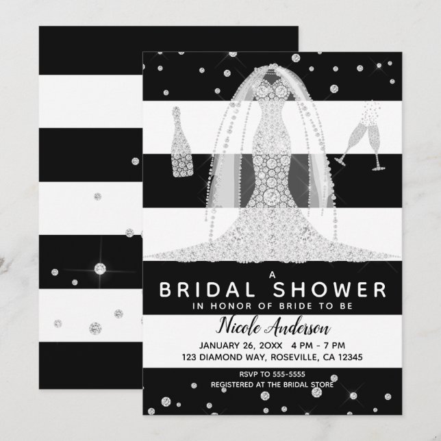 Invitation Fête des mariées de robe Mariage en diamant noir b (Devant / Derrière)