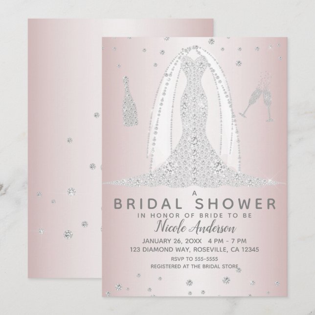 Invitation Fête des mariées de robe Mariage rose pâle (Devant / Derrière)