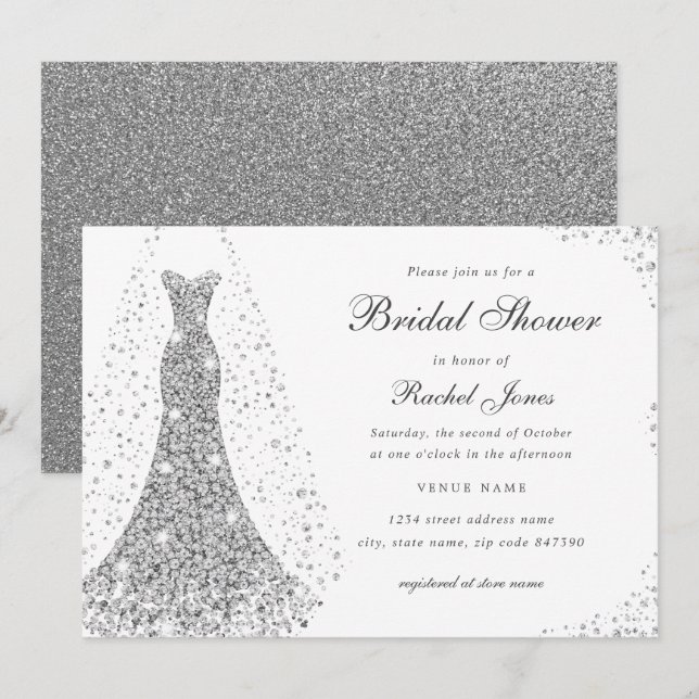 Invitation Fête des mariées de robe Mariage Sparkle Diamond (Devant / Derrière)