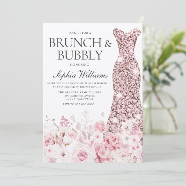 Invitation Fête des mariées de robe Rose pâle Brunch & Bubbly (Debout devant)