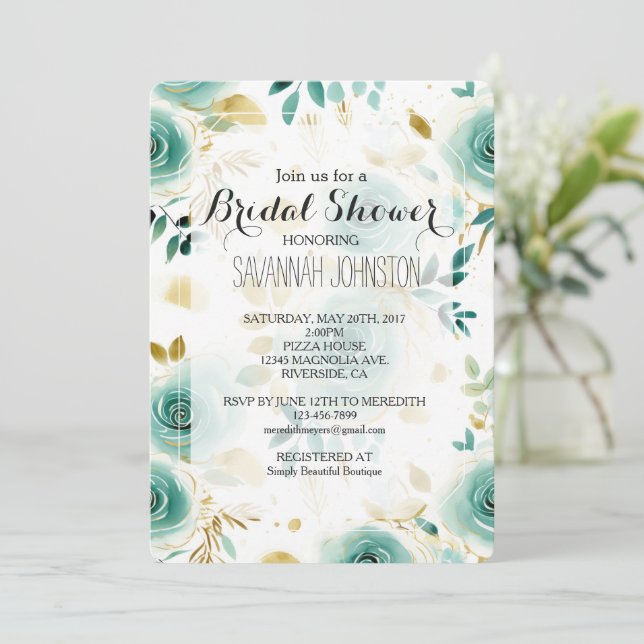 Invitation Fête des mariées de Rose Mint Green White Gold (Debout devant)