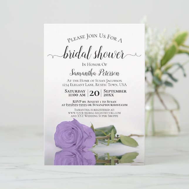 Invitation Fête des mariées de Rose violet de lavande refléta (Debout devant)