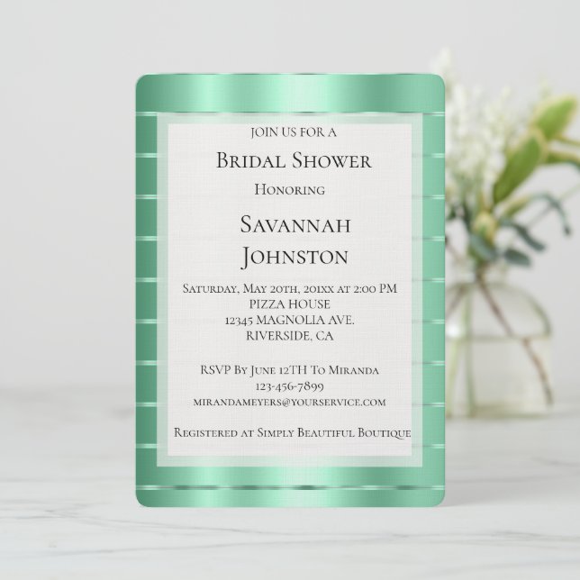 Invitation Fête des mariées de ruban pour bijoux à menthe (Debout devant)