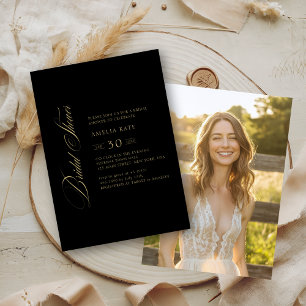 Invitation Fête des mariées de script Black & Gold Whimsy