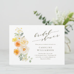 Invitation Fête des mariées de script d'aquarelle jaune doux