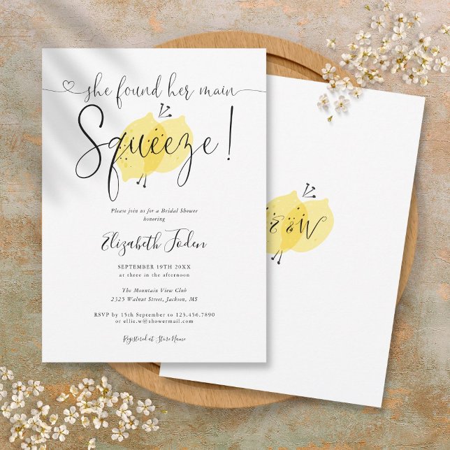 Invitation Fête des mariées de script de monogramme de citron (Main Squeeze Lemons Monogram Script Bridal Shower Invitation)