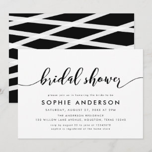 Invitation Fête des mariées de script de relaxation noir et b