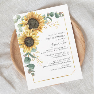 Invitation Fête des mariées de script de tournesol Eucalyptus