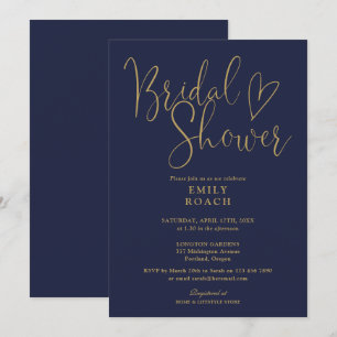 Invitation Fête des mariées de script élégante Blue Gold Mode