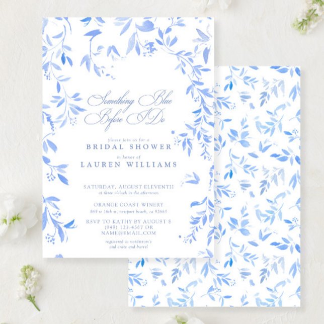 Invitation Fête des mariées de script Floral Bleu (Créateur téléchargé)