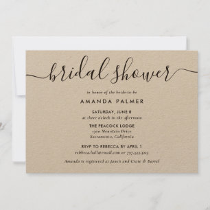 Invitation Fête des mariées de script moderne papier Kraft