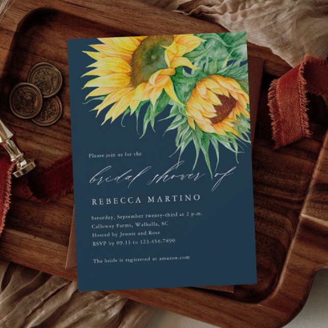 Invitation Fête des mariées de script rustique de couleur de  (A rustic sunflower wedding invitation with hand painted florals. Great for a fall wedding.)