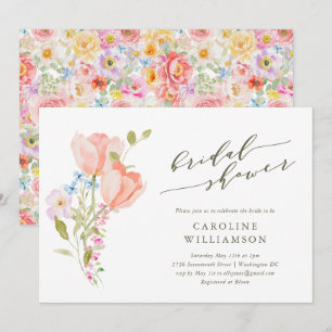 Invitation Fête des mariées de script vintage Floral Watercol