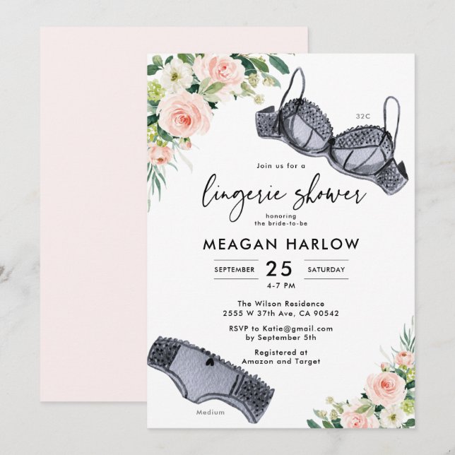 Invitation Fête des mariées de sous-vêtements Floral Lingerie (Devant / Derrière)