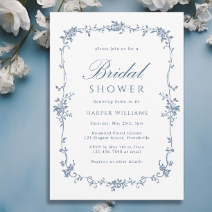 Invitation Fête des mariées de style Floral Bleu Victorien