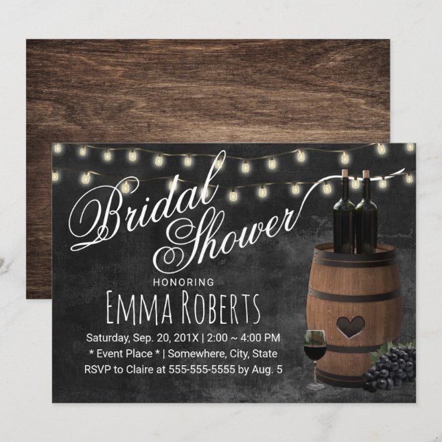 Invitation Fête des mariées de tableau de bord de vin rustiqu (Devant / Derrière)
