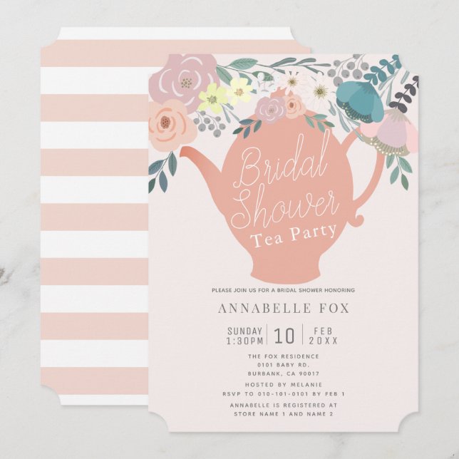 Invitation Fête des mariées de Tea Party de Pink Floral (Devant / Derrière)