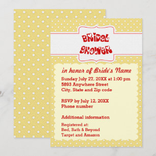 Invitation Fête des mariées de texte Coeur Pois jaune et blan