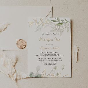 Invitation Fête des mariées de thé de cuisine Gold Green Foli