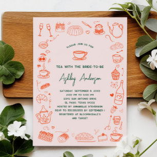 Invitation Fête des mariées de thé Whimsical Doodé main