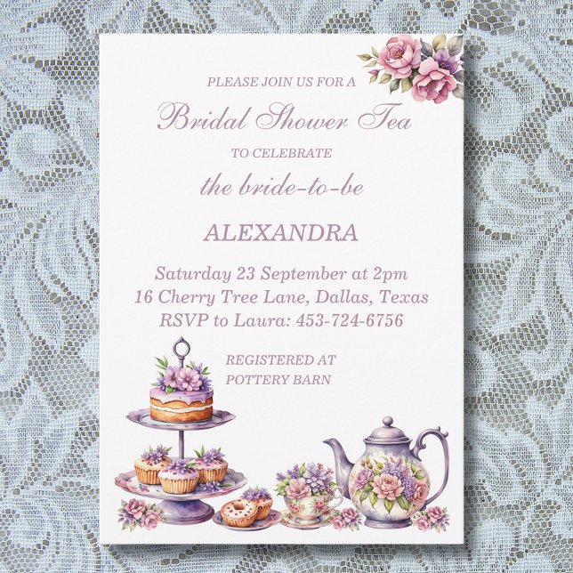 Invitation Fête des mariées de thés Whimsical Lilac Floral Ro (Créateur téléchargé)
