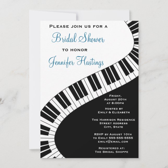 Invitation Fête des mariées de touches de piano incurvées (Devant)