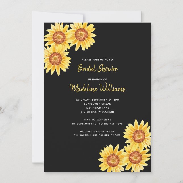 Invitation Fête des mariées de tournesol aquarelle (Devant)