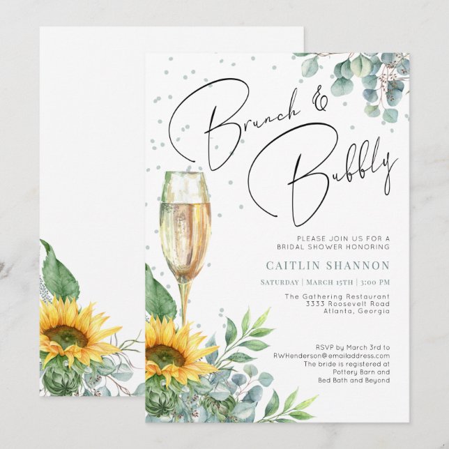 Invitation Fête des mariées de tournesol élégante Brunch et B (Devant / Derrière)