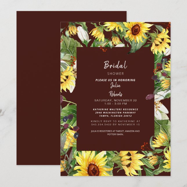 Invitation Fête des mariées de tournesol en Bourgogne profond (Devant / Derrière)