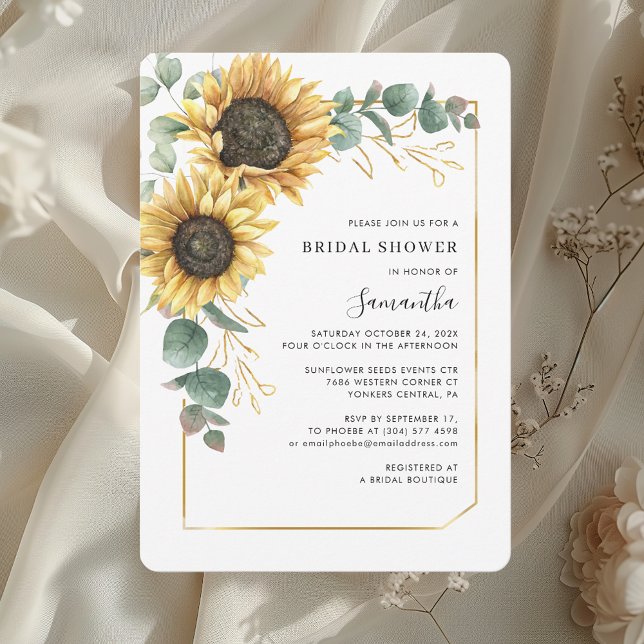 Invitation Fête des mariées de tournesol floral aquarelle (Watercolor Floral Sunflower Bridal Shower Invitation)