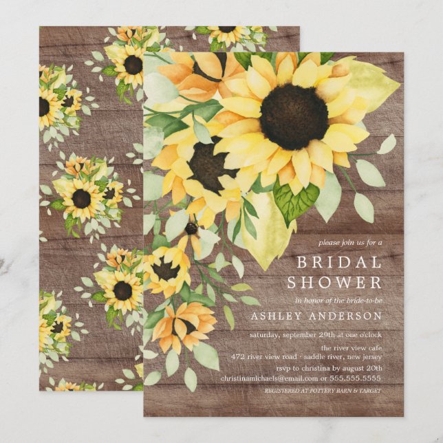 Invitation Fête des mariées de tournesol jaune d'automne rust (Devant / Derrière)