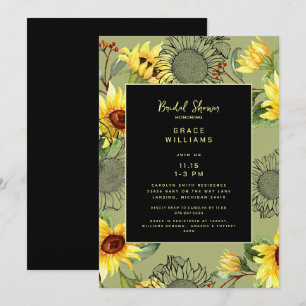 Invitation Fête des mariées de tournesol Sage & Black Waterco