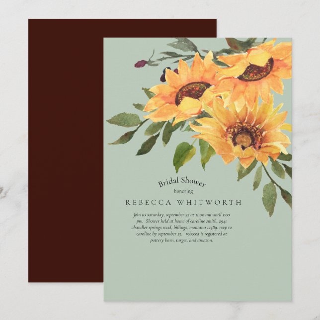 Invitation Fête des mariées de tournesol Turquoise et Plum pr (Devant / Derrière)