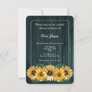 Invitation Fête des mariées de tournesol Turquoise rustique