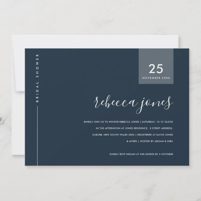INVITATION FÊTE DES MARIÉES DE TYPOGRAPHIE DE LA MARINE BLEUE (Devant)