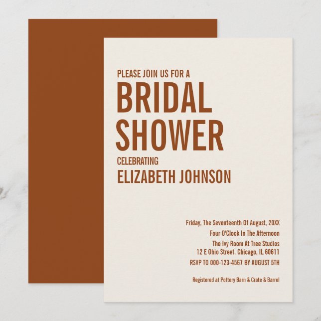 Invitation Fête des mariées de typographie en terre cuite sim (Devant / Derrière)
