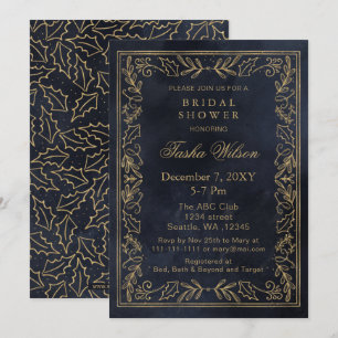 Invitation Fête des mariées de vacances Gold Navy Winter Foli