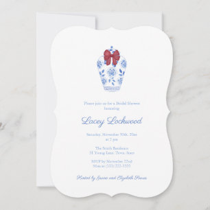 Invitation Fête des mariées de vacances Preppy Blue Red Bow T