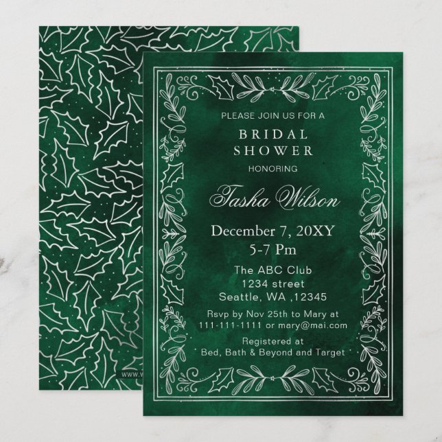 Invitation Fête des mariées de vacances Silver Green Winter F (Devant / Derrière)